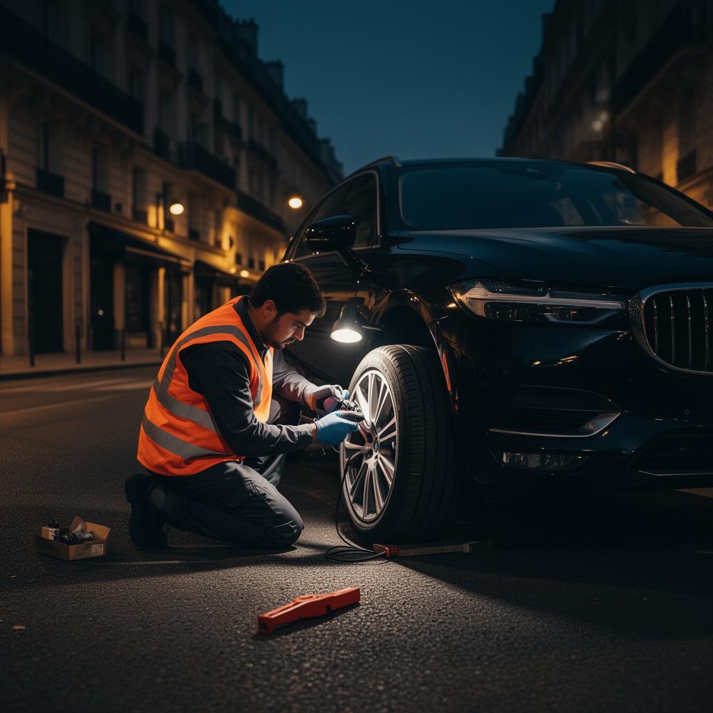 Technicien SOSPNEU24 en intervention de nuit à Paris